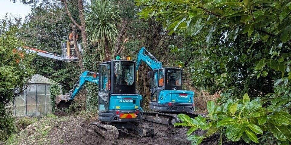 Sunward SWE 25UF and SWE 60UF zero-tail excavators at work for Roots to Shoots on the Isle of Man